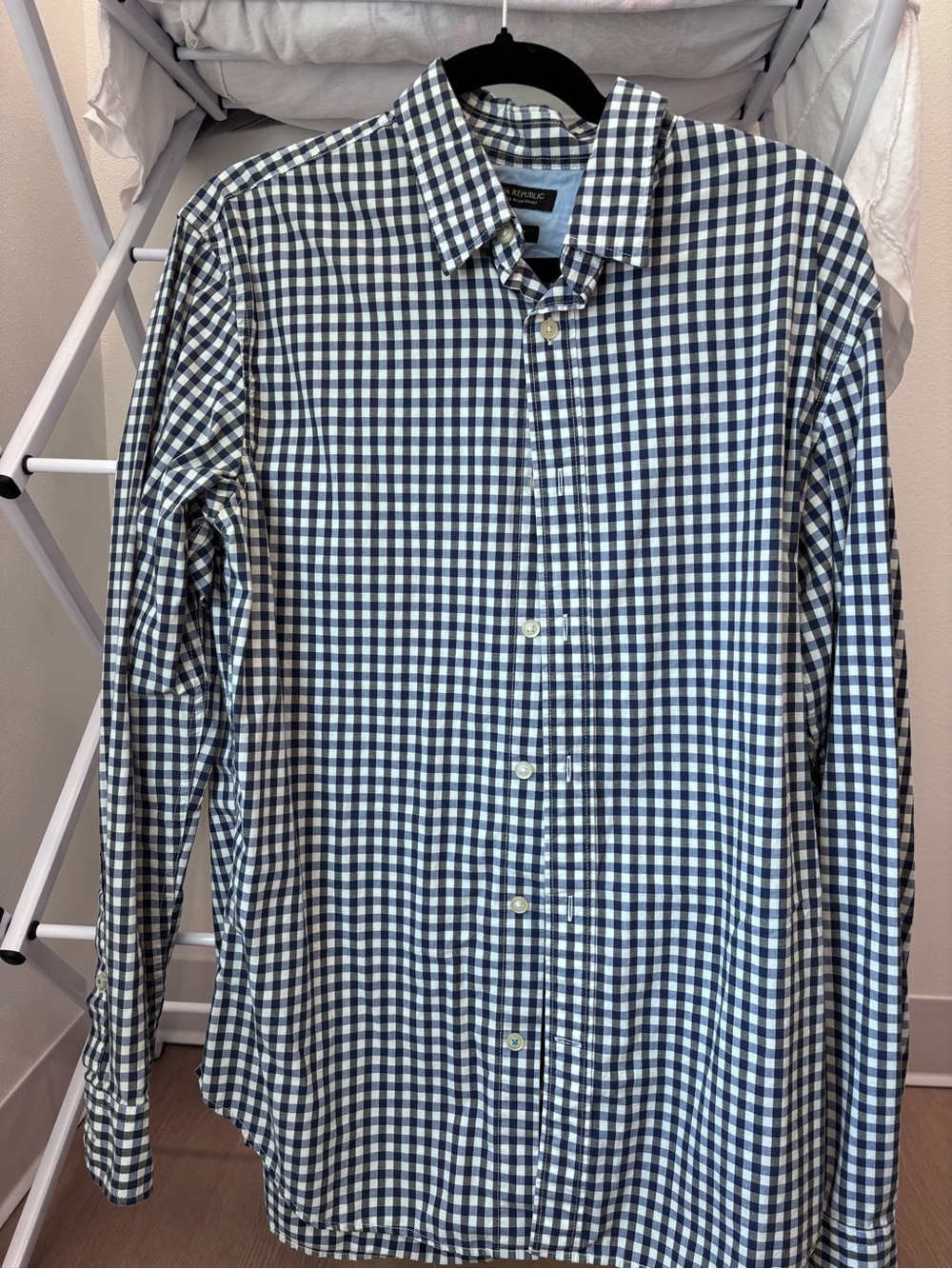 Banana Republic Blue and White Gingham Button-Down Shirt